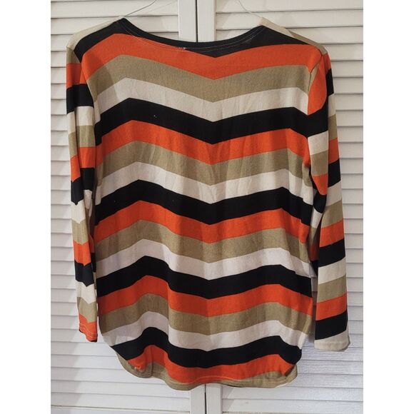 Yilia Top Long Sleeve Multicolor Women Large Zigzag Stripe Sweater Top - Picture 3 of 3